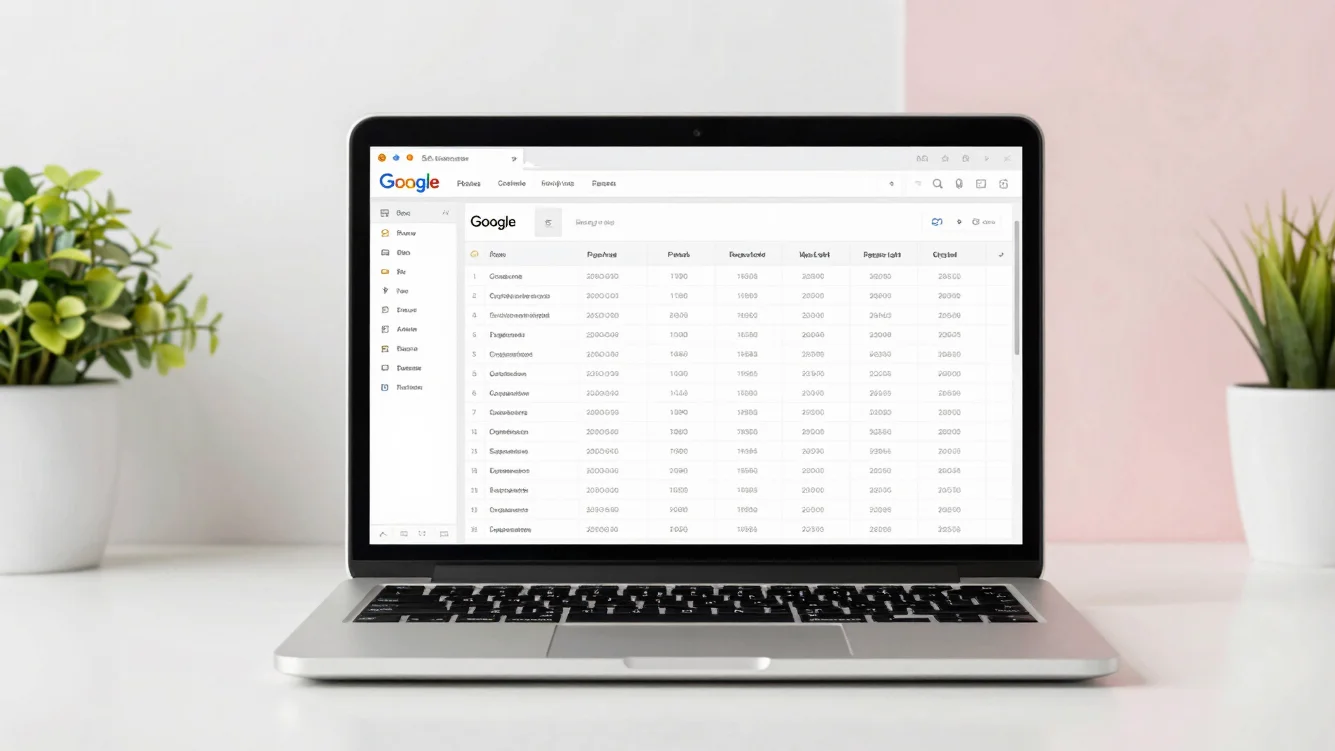 Digital mockup of a Google Sheet template on a laptop screen, cle