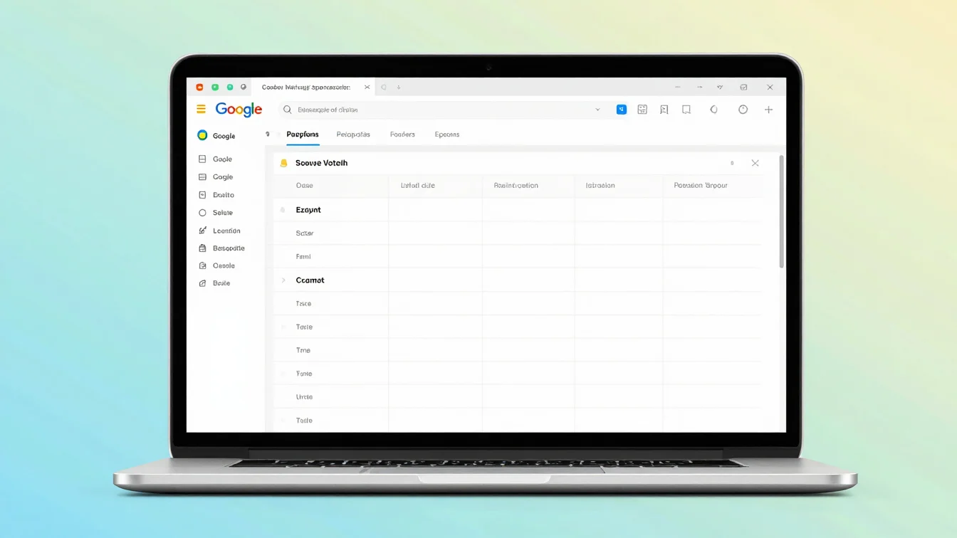 Isometric mockup of a clean, organized Google Sheet template on a laptop screen, vibrant modern pastel tones, crisp shar